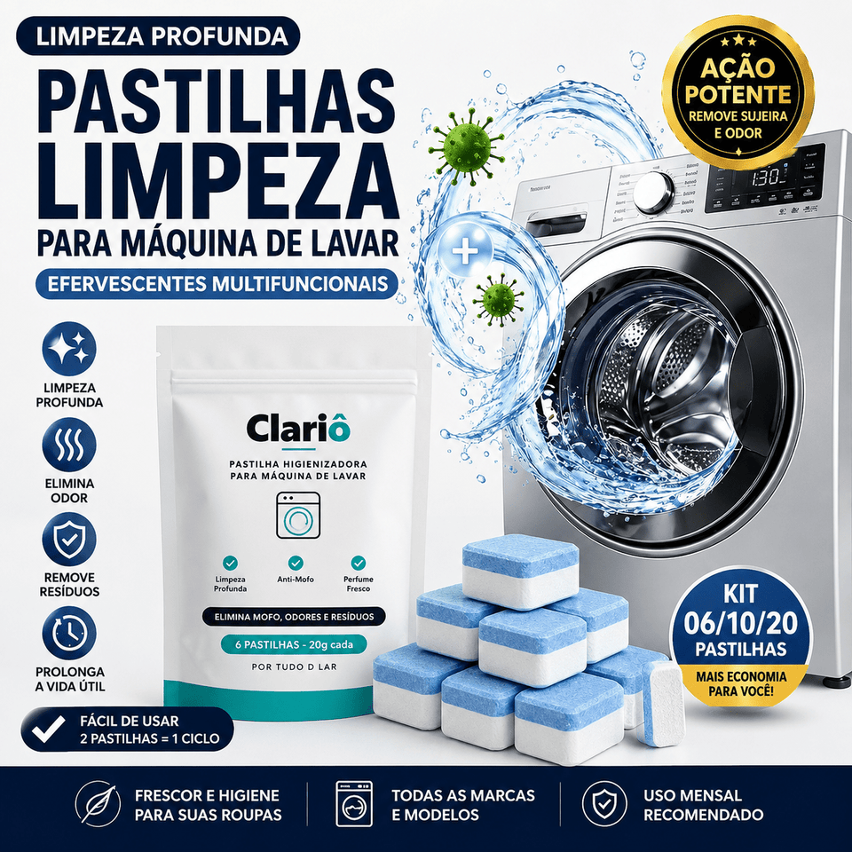 Clariô — a pastilha que higieniza sua máquina de lavar por dentro - AvexaClariô — a pastilha que higieniza sua máquina de lavar por dentroLavanderiaAvexa