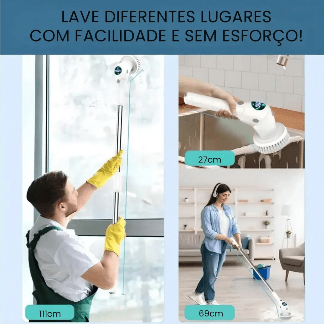 Escova Elétrica de Limpeza 9 em 1 com Cabo Extensor - AvexaEscova Elétrica de Limpeza 9 em 1 com Cabo ExtensorEscova Elétrica de Limpeza 9 em 1 RecarregávelAvexa