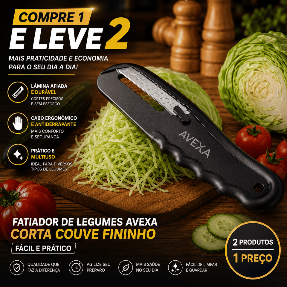 Fatiador de Legumes AVEXA - Corta Couve e Repolho Fino - Compre 1 Leve 2 - AvexaFatiador de Legumes AVEXA - Corta Couve e Repolho Fino - Compre 1 Leve 2Avexa