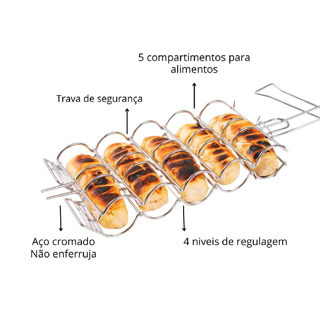 InoxFlip - Grelha Para Pão de Alho e Linguiça Perfeita Sem Quedas e Crocante no Ponto - Entrega Grátis - AvexaInoxFlip - Grelha Para Pão de Alho e Linguiça Perfeita Sem Quedas e Crocante no Ponto - Entrega GrátisAvexa