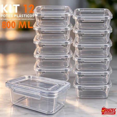 Kit Com 12 Potes 800ml Tampa Com Trava Lavável Microondas Freezer Marmita Fitness Durável BPAFree - AvexaKit Com 12 Potes 800ml Tampa Com Trava Lavável Microondas Freezer Marmita Fitness Durável BPAFreecaixa de marmitas 01Avexa