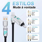 Kit com 2 Cabo 4 em 1 Carregador Universal USB Tipo-C + Lightning Super Rápido - AvexaKit com 2 Cabo 4 em 1 Carregador Universal USB Tipo-C + Lightning Super RápidoAvexa