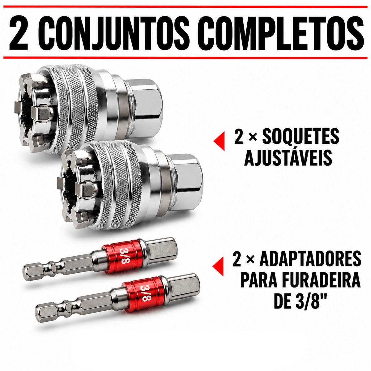 Kit com 2 Chave Multifuncional Ajustável – 10 a 19mm com Adaptador Universal - AvexaKit com 2 Chave Multifuncional Ajustável – 10 a 19mm com Adaptador UniversalAvexa