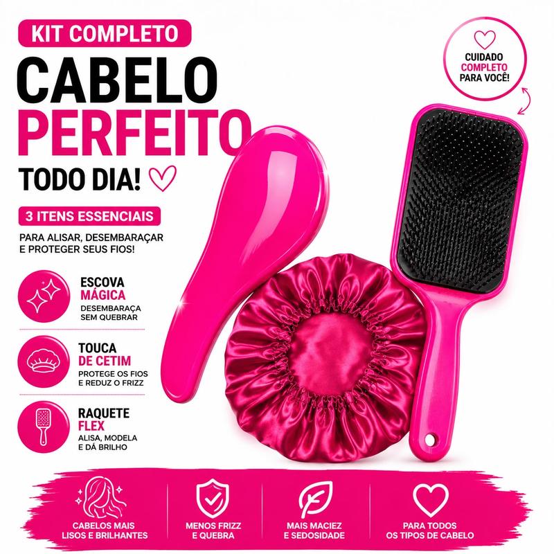 Kit Diva 3 em 1 | Escova Mágica + Touca de Cetim + Raquete Flex | Cabelos Sem Frizz + Brinde - AvexaKit Diva 3 em 1 | Escova Mágica + Touca de Cetim + Raquete Flex | Cabelos Sem Frizz + BrindeAvexa