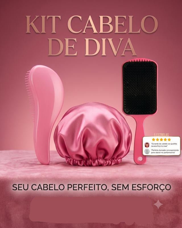 Kit Diva 3 em 1 | Escova Mágica + Touca de Cetim + Raquete Flex | Cabelos Sem Frizz + Brinde - AvexaKit Diva 3 em 1 | Escova Mágica + Touca de Cetim + Raquete Flex | Cabelos Sem Frizz + BrindeAvexa