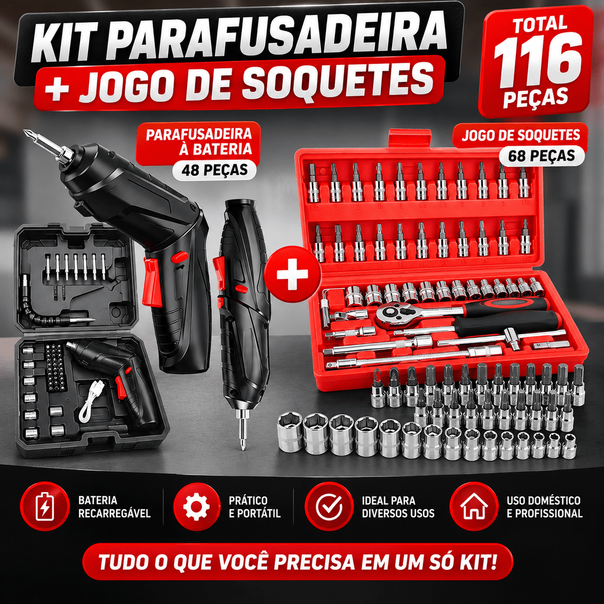 Kit Ferramentas Completo de 116 Peças de Aço com Maleta - AvexaKit Ferramentas Completo de 116 Peças de Aço com MaletaKit Ferramentas Completo de 46 Peças de Aço com MaletaAvexa
