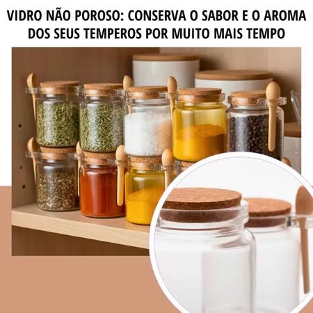 Kit Potes de Vidro 240ml com Tampa Rolha e Colher de Bambu - Entrega Grátis - AvexaKit Potes de Vidro 240ml com Tampa Rolha e Colher de Bambu - Entrega GrátisAvexa