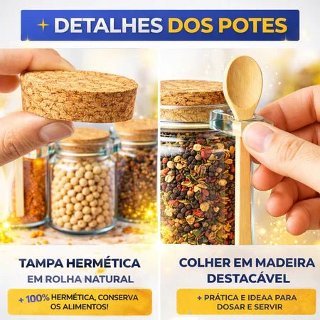 Kit Potes de Vidro 240ml com Tampa Rolha e Colher de Bambu - Entrega Grátis - AvexaKit Potes de Vidro 240ml com Tampa Rolha e Colher de Bambu - Entrega GrátisAvexa