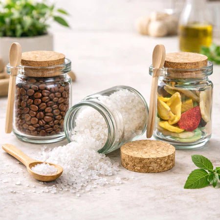 Kit Potes de Vidro 240ml com Tampa Rolha e Colher de Bambu - Entrega Grátis - AvexaKit Potes de Vidro 240ml com Tampa Rolha e Colher de Bambu - Entrega GrátisAvexa