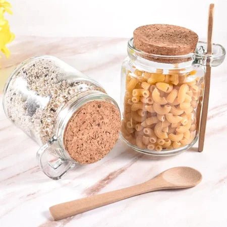Kit Potes de Vidro 240ml com Tampa Rolha e Colher de Bambu - Entrega Grátis - AvexaKit Potes de Vidro 240ml com Tampa Rolha e Colher de Bambu - Entrega GrátisAvexa
