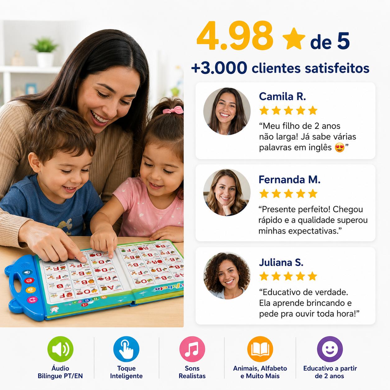 Livro Infantil Bilíngue Português e Inglês Interativo com Lousa Mágica Reutilizável - AvexaLivro Infantil Bilíngue Português e Inglês Interativo com Lousa Mágica ReutilizávelAvexa