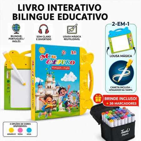 Livro Infantil Bilíngue Português e Inglês Interativo com Lousa Mágica Reutilizável - AvexaLivro Infantil Bilíngue Português e Inglês Interativo com Lousa Mágica ReutilizávelAvexa