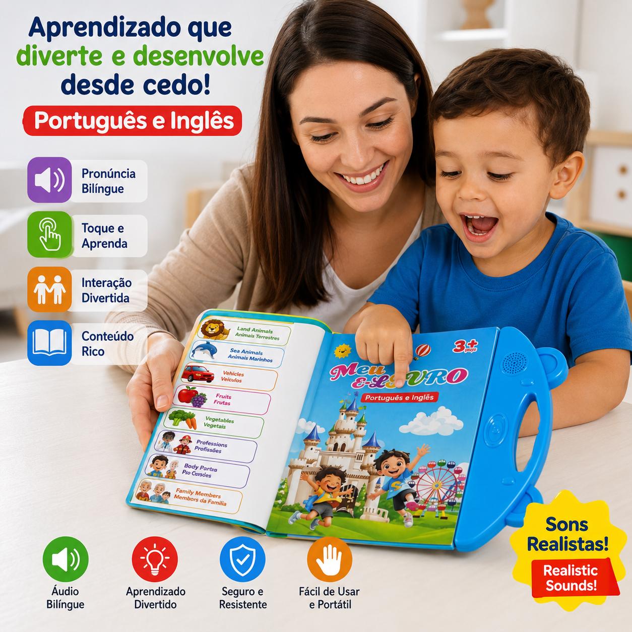 Livro Infantil Bilíngue Português e Inglês Interativo com Lousa Mágica Reutilizável - AvexaLivro Infantil Bilíngue Português e Inglês Interativo com Lousa Mágica ReutilizávelAvexa