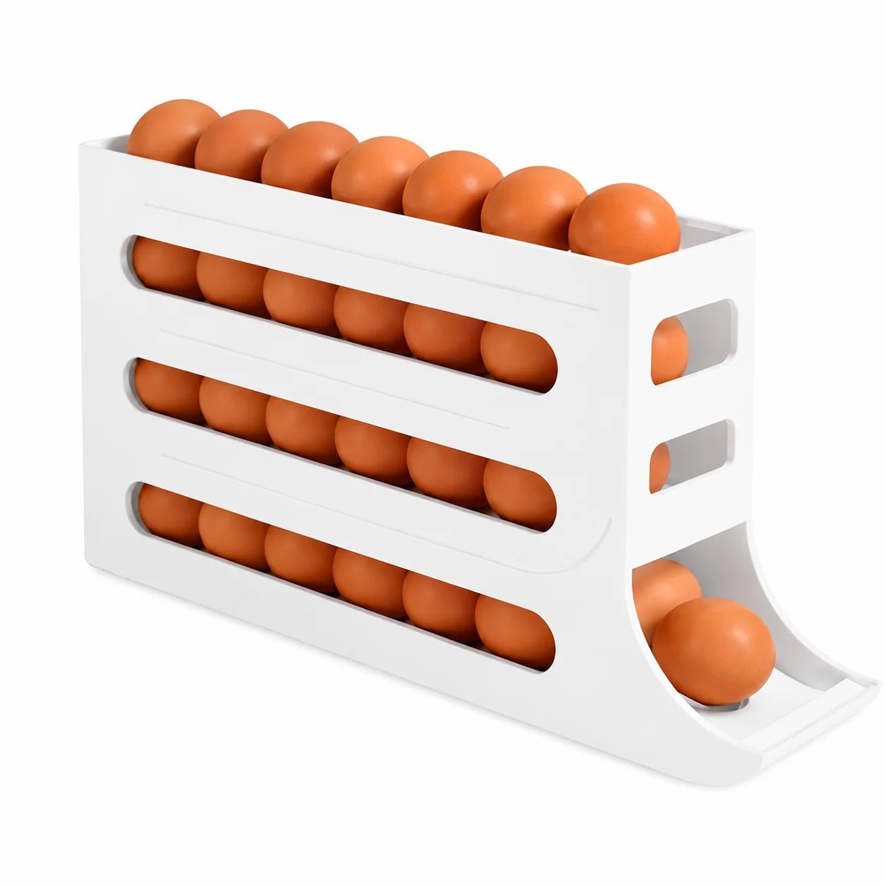 Organizador de Ovos EggSmart com Deslizamento Automático - AvexaOrganizador de Ovos EggSmart com Deslizamento AutomáticoSuporte Deslizante de Ovos AutomáticoAvexa