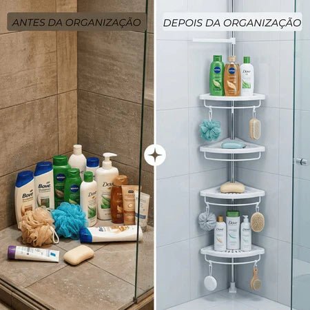PratFix - Organizador de Canto Para Banheiro com 4 Prateleiras Ajustáveis de Fácil Instalação Sem Furos - Entrega Grátis - AvexaPratFix - Organizador de Canto Para Banheiro com 4 Prateleiras Ajustáveis de Fácil Instalação Sem Furos - Entrega GrátisAvexa