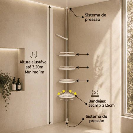 PratFix - Organizador de Canto Para Banheiro com 4 Prateleiras Ajustáveis de Fácil Instalação Sem Furos - Entrega Grátis - AvexaPratFix - Organizador de Canto Para Banheiro com 4 Prateleiras Ajustáveis de Fácil Instalação Sem Furos - Entrega GrátisAvexa