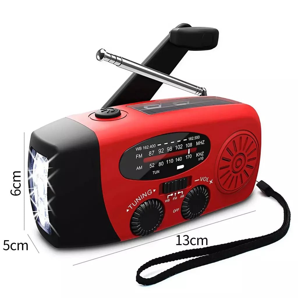 Rádio Lanterna Solar de Emergência 4 em 1 com Manivela – PowerBank Portátil - AvexaRádio Lanterna Solar de Emergência 4 em 1 com Manivela – PowerBank PortátilAvexa