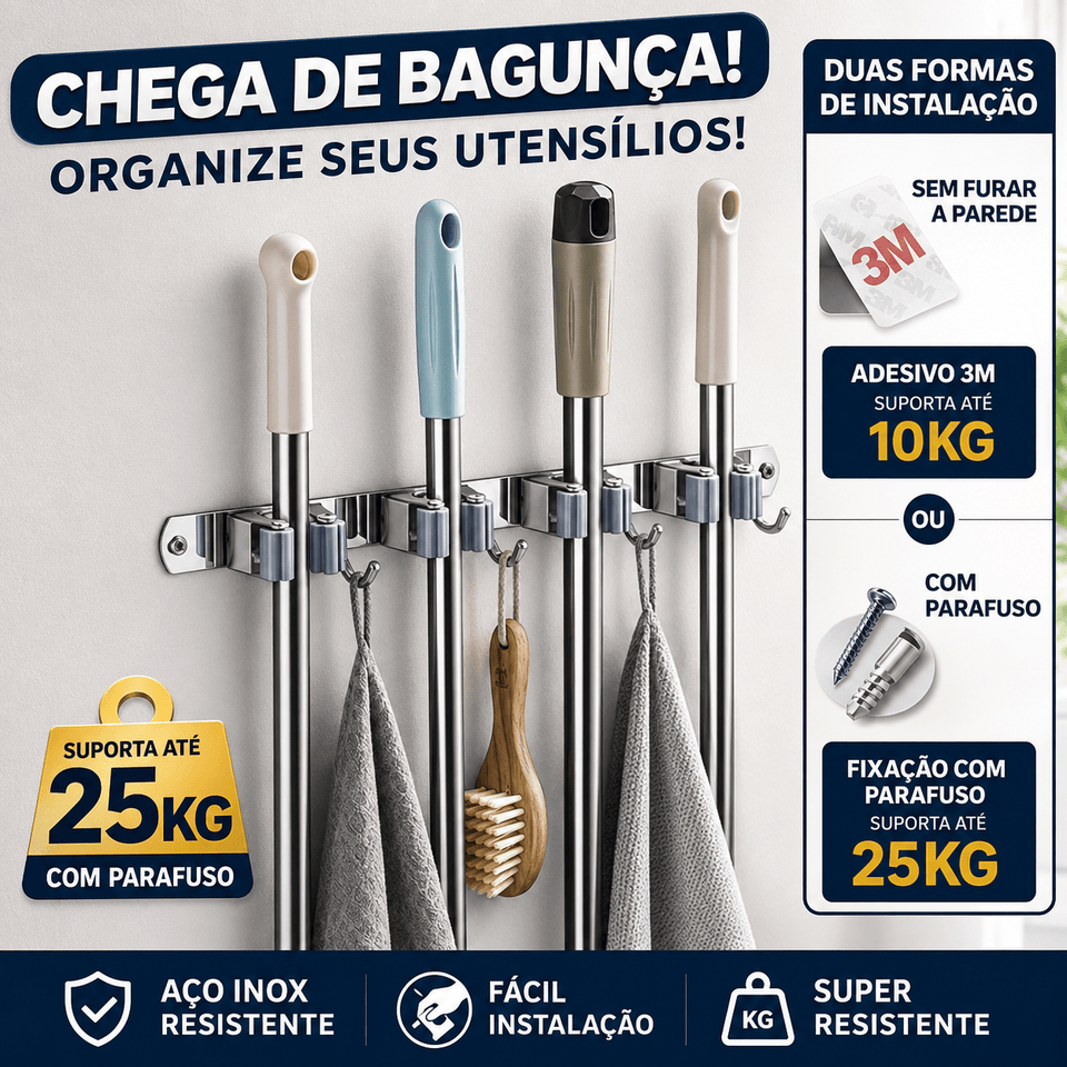 UltraGrip Inox - Suporte para Vassouras e Rodos - Compre 1 Leve 2 - AvexaUltraGrip Inox - Suporte para Vassouras e Rodos - Compre 1 Leve 2Avexa