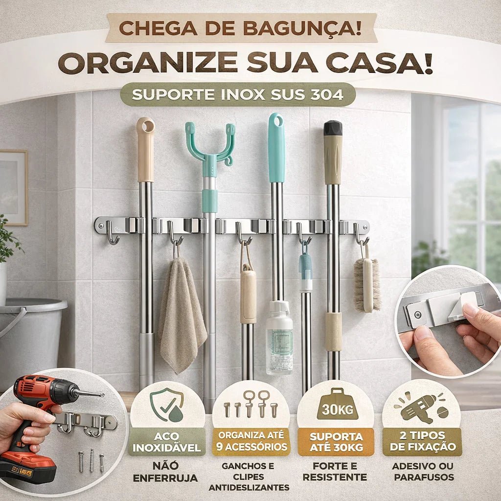 UltraGrip Inox - Suporte para Vassouras e Rodos - Compre 1 Leve 2 - AvexaUltraGrip Inox - Suporte para Vassouras e Rodos - Compre 1 Leve 2Avexa